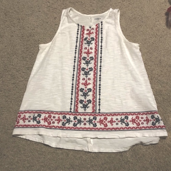 Sleeveless top, red and navy geo floral print - Picture 1 of 2